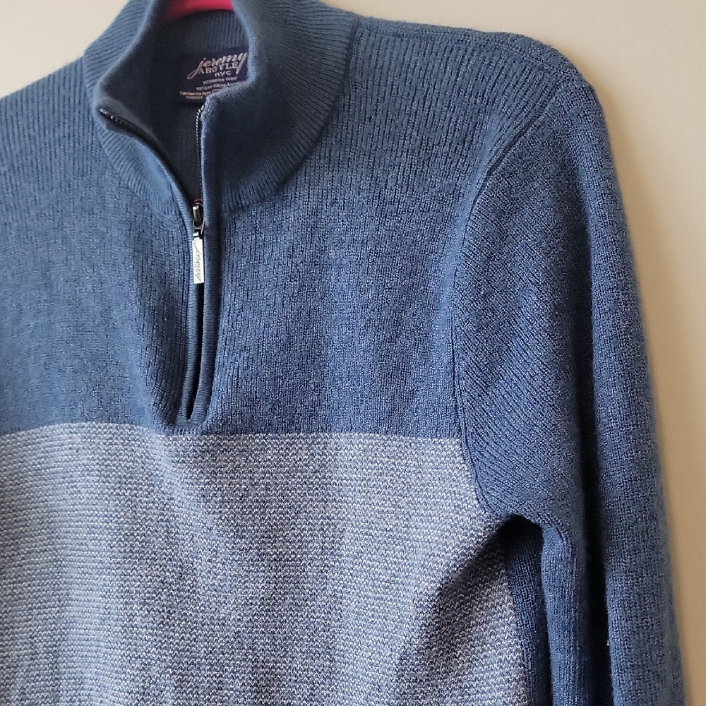 Jeremy Argyle NYC Merino Wool 1/4 Zip Sweater Blue Men’s M - Picture 5 of 10